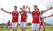 27 April 2024; Ethan Kelly of St Patrick's Athletic, left, celebrates with teammates after scoring their side's first goal during the EA SPORTS LOI Academy MU15 development weekend at FAI Headquarters in Abbotstown, Dublin. Photo by Seb Daly/Sportsfile