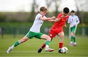 27 April 2024; Action from Cork City against Shelbourne during the EA SPORTS LOI Academy MU15 development weekend at FAI Headquarters in Abbotstown, Dublin. Photo by Seb Daly/Sportsfile