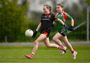 27 April 2024; Action from the game between Mallow LGFA club in Cork and Carnacon LGFA club in Mayo during the 2024 ZuCar Gaelic4Teens Festival Day at Faithful Fields Offaly GAA Centre of Excellence in Kilcormac, Offaly. Photo by Brendan Moran/Sportsfile