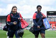 27 April 2024; Treaty United players Hannah Saidi, right, and Caleigh Boeckx arrive before the SSE Airtricity Women's Premier Division match between Bohemians and Treaty United at Dalymount Park in Dublin. Photo by Shauna Clinton/Sportsfile