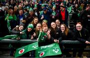 27 April 2024; Ireland supporters before the Women's Six Nations Rugby Championship match between Ireland and Scotland at the Kingspan Stadium in Belfast. Photo by Ben McShane/Sportsfile