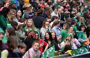 27 April 2024; Ireland supporters before the Women's Six Nations Rugby Championship match between Ireland and Scotland at the Kingspan Stadium in Belfast. Photo by Ben McShane/Sportsfile