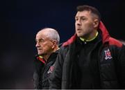 26 April 2024; Dundalk manager Noel King and head of football operations Brian Gartland, right, during the SSE Airtricity Men's Premier Division match between Dundalk and Bohemians at Oriel Park in Dundalk, Louth. Photo by Stephen McCarthy/Sportsfile