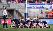 27 April 2024; Mairi McDonald of Scotland feeds a scrum during the Women's Six Nations Rugby Championship match between Ireland and Scotland at the Kingspan Stadium in Belfast. Photo by Ben McShane/Sportsfile