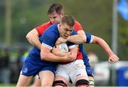 27 April 2024; Matt McKenna of Leinster is tackled by Peter Kinane of Munster during the Interprovincial Juniors match between Leinster and Munster at Kilkenny RFC in Kilkenny. Photo by Matt Browne/Sportsfile