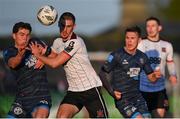 26 April 2024; James Clarke of Bohemians is tackled by Zak Johnson of Dundalk during the SSE Airtricity Men's Premier Division match between Dundalk and Bohemians at Oriel Park in Dundalk, Louth. Photo by Stephen McCarthy/Sportsfile