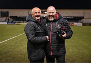 26 April 2024; Dundalk manager Noel King and head of media and communications Gavin McLaughlin, right, after the SSE Airtricity Men's Premier Division match between Dundalk and Bohemians at Oriel Park in Dundalk, Louth. Photo by Stephen McCarthy/Sportsfile