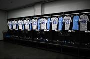 27 April 2024; The jerseys of the Leinster backs are seen in the dressing room before the United Rugby Championship match between DHL Stormers and Leinster at the DHL Stadium in Cape Town, South Africa. Photo by Harry Murphy/Sportsfile
