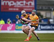 27 April 2024; Niall McKenna of Antrim in action against Rory O'Connor of Wexford during the Leinster GAA Hurling Senior Championship Round 2 match between Antrim and Wexford at Corrigan Park in Belfast. Photo by Sam Barnes/Sportsfile