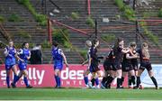 27 April 2024; Sarah Power of Bohemians, second from right, celebrates with team-mates after scoring her side's first goal during the SSE Airtricity Women's Premier Division match between Bohemians and Treaty United at Dalymount Park in Dublin. Photo by Shauna Clinton/Sportsfile
