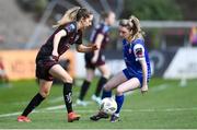 27 April 2024; Shauna Carroll of Bohemiansin action against Cara Griffin of Treaty United during the SSE Airtricity Women's Premier Division match between Bohemians and Treaty United at Dalymount Park in Dublin. Photo by Shauna Clinton/Sportsfile