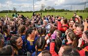 27 April 2024; LGFA National development officer William Harmon with participants during the 2024 ZuCar Gaelic4Teens Festival Day at Faithful Fields Offaly GAA Centre of Excellence in Kilcormac, Offaly. Photo by Brendan Moran/Sportsfile