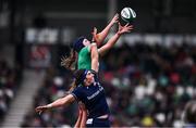 27 April 2024; Brittany Hogan of Ireland wins possession in the lineout against Emma Wassell of Scotland during the Women's Six Nations Rugby Championship match between Ireland and Scotland at the Kingspan Stadium in Belfast. Photo by Ben McShane/Sportsfile