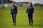 27 April 2024; LGFA Gaelic4Teens ambassador  Samantha Lambert, left, during the 2024 ZuCar Gaelic4Teens Festival Day at Faithful Fields Offaly GAA Centre of Excellence in Kilcormac, Offaly. Photo by Brendan Moran/Sportsfile