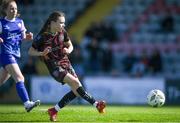 27 April 2024; Savannah Kane of Bohemians shoots to score her side's second goal during the SSE Airtricity Women's Premier Division match between Bohemians and Treaty United at Dalymount Park in Dublin. Photo by Shauna Clinton/Sportsfile