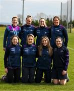 27 April 2024; LGFA Gaelic4Teens ambassadors, back row, from left, Fiona MacHale, Laura Fleming, Emily Martin and Jackie Kinch, with, front, from left, Sinéad Delahunty, Samantha Lambert, Orlagh Farmer and Bernie Finlay during the 2024 ZuCar Gaelic4Teens Festival Day at Faithful Fields Offaly GAA Centre of Excellence in Kilcormac, Offaly. Photo by Brendan Moran/Sportsfile