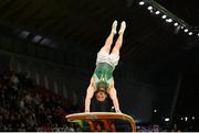 27 April 2024; Dominick Cunningham of Ireland competes in the Men's Vault final on day four of the 2024 Artistic Gymnastics European Championships at Fiera di Rimini in Rimini, Italy. Photo by Filippo Tomasi/Sportsfile