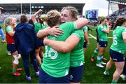 27 April 2024; Clíodhna Moloney, left, and Dorothy Wall of Ireland celebrate after the Women's Six Nations Rugby Championship match between Ireland and Scotland at the Kingspan Stadium in Belfast. Photo by Ben McShane/Sportsfile