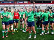 27 April 2024; Enya Breen of Ireland celebrates after the Women's Six Nations Rugby Championship match between Ireland and Scotland at the Kingspan Stadium in Belfast. Photo by Ben McShane/Sportsfile