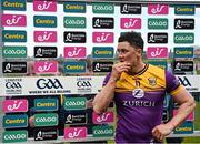 27 April 2024; Lee Chin of Wexford dejected  after his side's defeat in the Leinster GAA Hurling Senior Championship Round 2 match between Antrim and Wexford at Corrigan Park in Belfast. Photo by Sam Barnes/Sportsfile