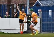 27 April 2024; Niall McKenna of Antrim celebrates after scoring his side's first goal during the Leinster GAA Hurling Senior Championship Round 2 match between Antrim and Wexford at Corrigan Park in Belfast. Photo by Sam Barnes/Sportsfile