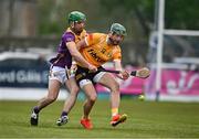 27 April 2024; Niall McKenna of Antrim in action against Richie Lawlor of Wexford during the Leinster GAA Hurling Senior Championship Round 2 match between Antrim and Wexford at Corrigan Park in Belfast. Photo by Sam Barnes/Sportsfile