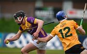 27 April 2024; Cian Byrne of Wexford in action against James McNaughton of Antrim during the Leinster GAA Hurling Senior Championship Round 2 match between Antrim and Wexford at Corrigan Park in Belfast. Photo by Sam Barnes/Sportsfile