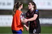 27 April 2024; Sarah Power of Bohemians shakes hand with Cara Griffin of Treaty United after the SSE Airtricity Women's Premier Division match between Bohemians and Treaty United at Dalymount Park in Dublin. Photo by Shauna Clinton/Sportsfile