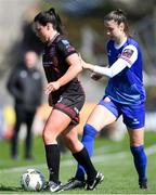 27 April 2024; Tiegan Ruddy of Bohemians in action against Kayla Kyle of Treaty United during the SSE Airtricity Women's Premier Division match between Bohemians and Treaty United at Dalymount Park in Dublin. Photo by Shauna Clinton/Sportsfile