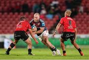 27 April 2024; Jeremy Loughman of Munster attempts to get past Morgan Naude of Emirates Lions during the United Rugby Championship match between Emirates Lions and Munster at Emirates Airline Park in Johannesburg, South Africa. Photo by Shaun Roy/Sportsfile