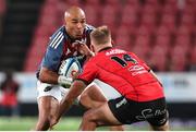 27 April 2024; Simon Zebo of Munster attempts to get past Richard Kriel of Emirates Lions during the United Rugby Championship match between Emirates Lions and Munster at Emirates Airline Park in Johannesburg, South Africa. Photo by Shaun Roy/Sportsfile