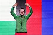 27 April 2024; Shannon Sweeney of Ireland celebrates after winning gold in the Women's 50kg Light Flyweight final during the 2024 European Boxing Championships at Aleksandar Nikolic Hall in Belgrade, Serbia. Photo by Nikola Krstic/Sportsfile