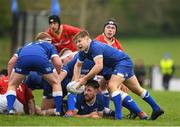 27 April 2024; Colin Sisk of Leinster in action against Munster during the Interprovincial Juniors match between Leinster and Munster at Kilkenny RFC in Kilkenny. Photo by Matt Browne/Sportsfile