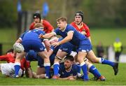 27 April 2024; Colin Sisk of Leinster in action against Munster during the Interprovincial Juniors match between Leinster and Munster at Kilkenny RFC in Kilkenny. Photo by Matt Browne/Sportsfile