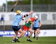 27 April 2024; Martin Kavanagh of Carlow gets away from Mark Grogan of Dublin during the Leinster GAA Hurling Senior Championship Round 2 match between Carlow and Dublin at Netwatch Cullen Park in Carlow. Photo by Piaras Ó Mídheach/Sportsfile