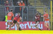 27 April 2024; Ryan Magill of Down shoots to score his side's second goal during the Ulster GAA Football Senior Championship semi-final match between Down and Armagh at St Tiernach's Park in Clones, Monaghan. Photo by Stephen McCarthy/Sportsfile