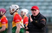 27 April 2024; Carlow manager Tom Mullally before the Leinster GAA Hurling Senior Championship Round 2 match between Carlow and Dublin at Netwatch Cullen Park in Carlow. Photo by Piaras Ó Mídheach/Sportsfile