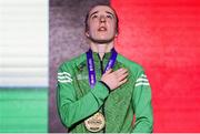 27 April 2024; Shannon Sweeney of Ireland celebrates with her gold medal after winning the Women's 50kg Light Flyweight final during the 2024 European Boxing Championships at Aleksandar Nikolic Hall in Belgrade, Serbia. Photo by Nikola Krstic/Sportsfile