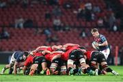 27 April 2024; Craig Casey of Munster gets ready to feed the scrum during the United Rugby Championship match between Emirates Lions and Munster at Emirates Airline Park in Johannesburg, South Africa. Photo by Shaun Roy/Sportsfile