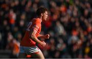 27 April 2024; Jason Duffy of Armagh celebrates after scoring his side's winning point during the Ulster GAA Football Senior Championship semi-final match between Down and Armagh at St Tiernach's Park in Clones, Monaghan. Photo by Stephen McCarthy/Sportsfile