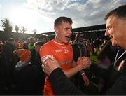 27 April 2024; Oisin O'Neill of Armagh is congratulated after the Ulster GAA Football Senior Championship semi-final match between Down and Armagh at St Tiernach's Park in Clones, Monaghan. Photo by Stephen McCarthy/Sportsfile