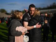 27 April 2024; Down goalkeeper John O'Hare is consoled after the Ulster GAA Football Senior Championship semi-final match between Down and Armagh at St Tiernach's Park in Clones, Monaghan. Photo by Stephen McCarthy/Sportsfile