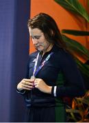 27 April 2024; Róisín Ní Ríain of Ireland with her bronze medal from the Women's 200m Individual Medley SM13 during day seven of the Para Swimming European Championships at the Penteada Olympic Pools Complex in Funchal, Portugal. Photo by Ramsey Cardy/Sportsfile