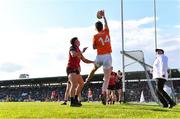 27 April 2024; Andrew Murnin of Armagh tries to keep the ball in possession despite the attention of Pierce Laverty of Down during the Ulster GAA Football Senior Championship semi-final match between Down and Armagh at St Tiernach's Park in Clones, Monaghan. Photo by Stephen McCarthy/Sportsfile