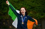 27 April 2024; Ellen Keane of Ireland with her silver medal from the Women's 100m Breaststroke SB8 Final during day seven of the Para Swimming European Championships at the Penteada Olympic Pools Complex in Funchal, Portugal. Photo by Ramsey Cardy/Sportsfile