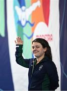 27 April 2024; Nicole Turner of Ireland on the podium after the Women's 50m Butterfly S6 during day seven of the Para Swimming European Championships at the Penteada Olympic Pools Complex in Funchal, Portugal. Photo by Ramsey Cardy/Sportsfile