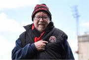 27 April 2024; Bohemians supporter Gerry Juhal from Belfast before the SSE Airtricity Women's Premier Division match between Bohemians and Treaty United at Dalymount Park in Dublin. Photo by Shauna Clinton/Sportsfile