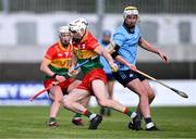 27 April 2024; Martin Kavanagh of Carlow gets away from Mark Grogan of Dublin during the Leinster GAA Hurling Senior Championship Round 2 match between Carlow and Dublin at Netwatch Cullen Park in Carlow. Photo by Piaras Ó Mídheach/Sportsfile