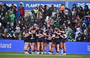 27 April 2024; Scotland players huddle during the Women's Six Nations Rugby Championship match between Ireland and Scotland at the Kingspan Stadium in Belfast. Photo by Ben McShane/Sportsfile