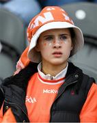 27 April 2024; An Armagh supporter during the Ulster GAA Football Senior Championship semi-final match between Down and Armagh at St Tiernach's Park in Clones, Monaghan. Photo by Stephen McCarthy/Sportsfile